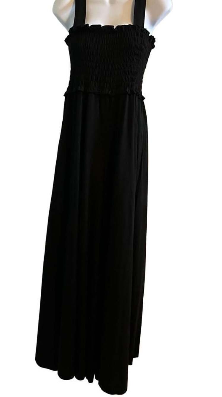 C&C California Jumpsuit Size S Black Smocked Bodice Wide Leg